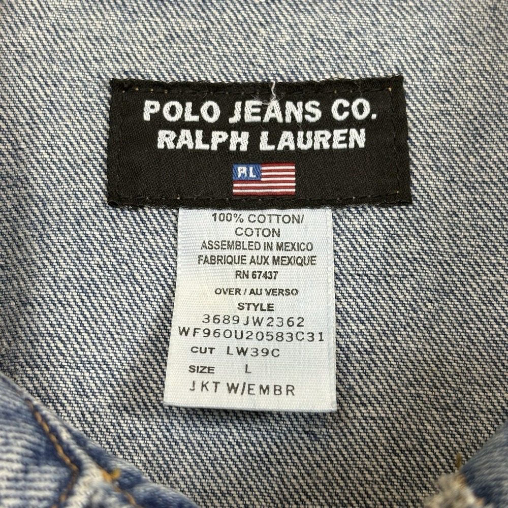 Vtg Ralph Lauren Polo Jeans Co Denim Jacket American Flag Patch Womens Sz L USA - Picture 3 of 14